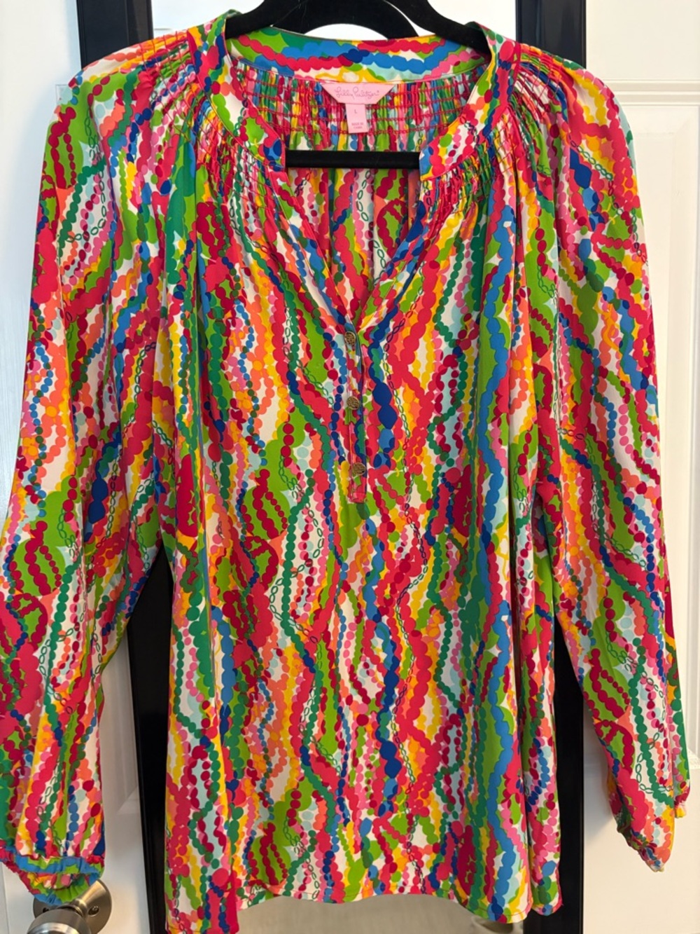 Lilly Pulitzer Elsa silk blouse in the "Dripping in Jewels" print